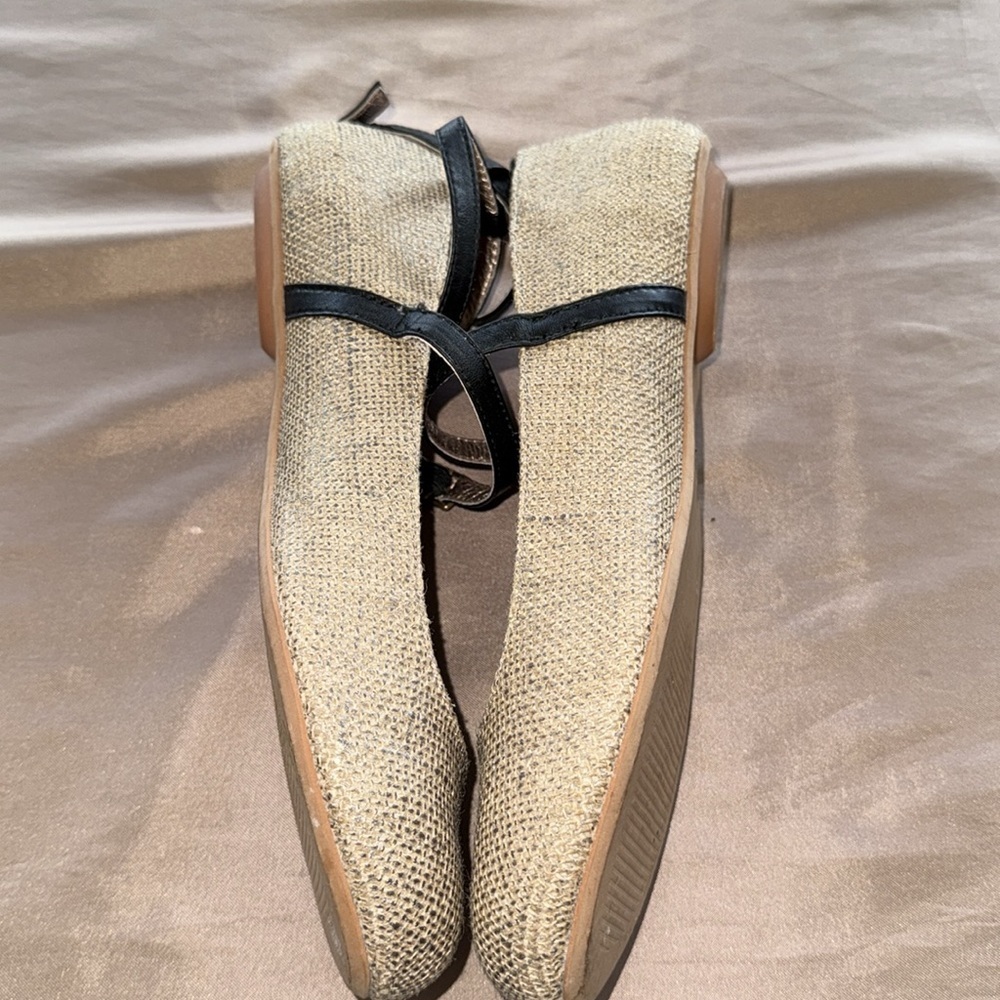 Anthropologie Miss Albright Dacey Shimmer Linen Mary Jane Ballet Flats Straps - Picture 8 of 11